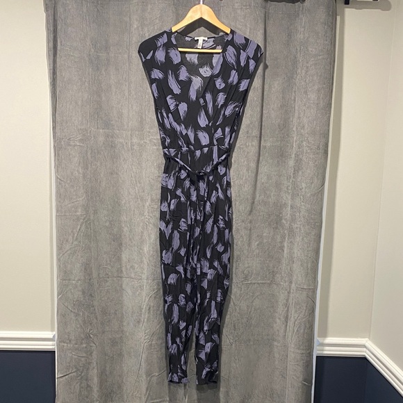 Leith Pants - Leith Black and Purple Patterned Jumpsuit